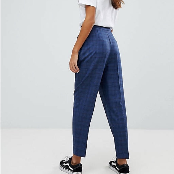 ASOS Pants - ASOS High Waist Trousers Blue Check Size 14